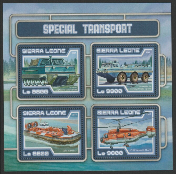 Sierra Leone 2017 Special Transport perf sheetlet containing 4 values unmounted mint, stamps on transport, stamps on hovercraft, stamps on helicopters, stamps on 