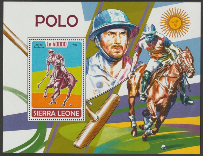 Sierra Leone 2017 Polo perf deluxe sheet containing one value unmounted mint, stamps on sport, stamps on polo, stamps on horses