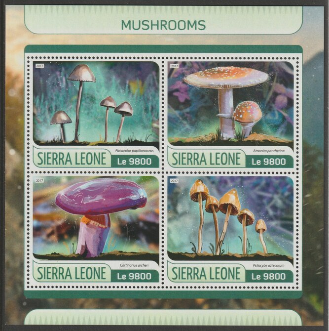 Sierra Leone 2017 Mushrooms #1 perf sheetlet containing 4 values unmounted mint, stamps on fungi, stamps on mushrooms