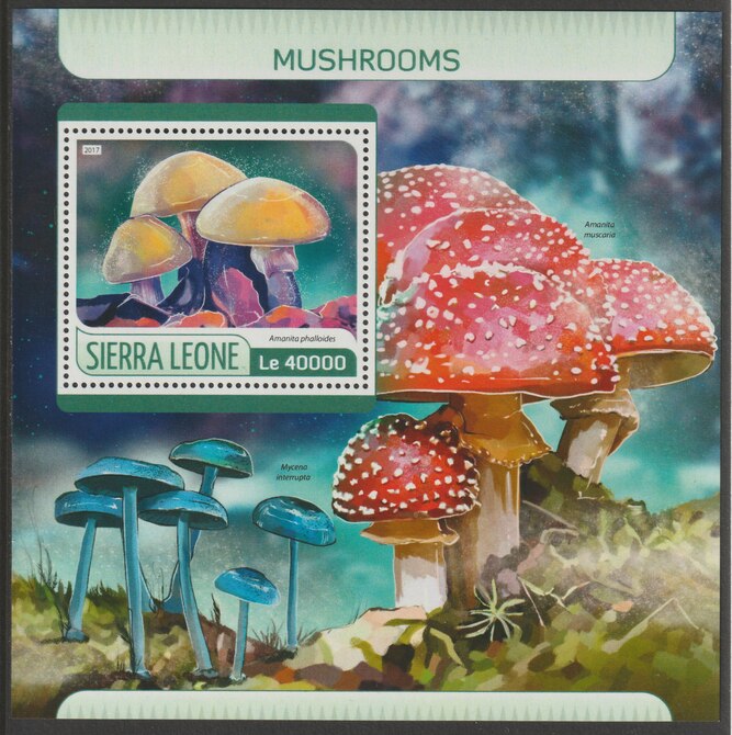 Sierra Leone 2017 Mushrooms #1 perf deluxe sheet containing one value unmounted mint, stamps on fungi, stamps on mushrooms