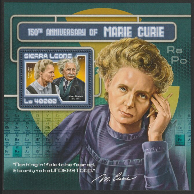 Sierra Leone 2017 Marie Curie perf deluxe sheet containing one value unmounted mint, stamps on sscience, stamps on curie, stamps on nobel, stamps on einstein