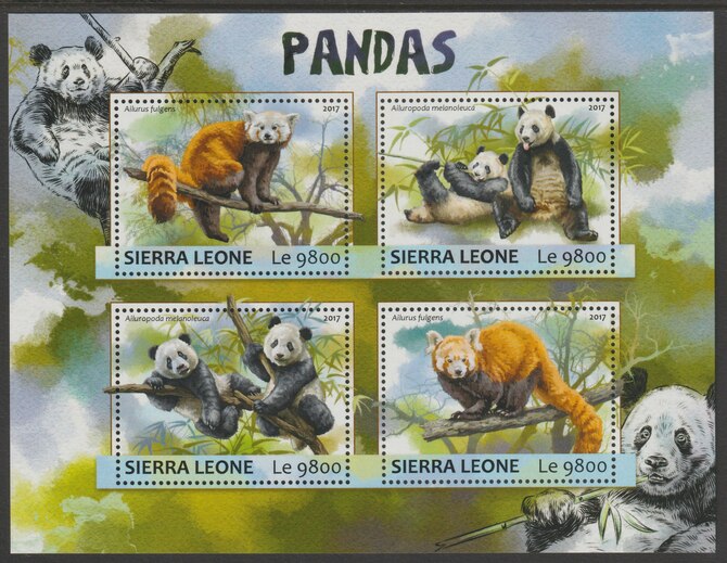 Sierra Leone 2017 Pandas perf sheetlet containing 4 values unmounted mint, stamps on pandas, stamps on bears