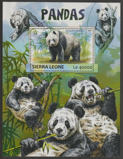 Sierra Leone 2017 Pandas perf deluxe sheet containing one value unmounted mint, stamps on pandas, stamps on bears