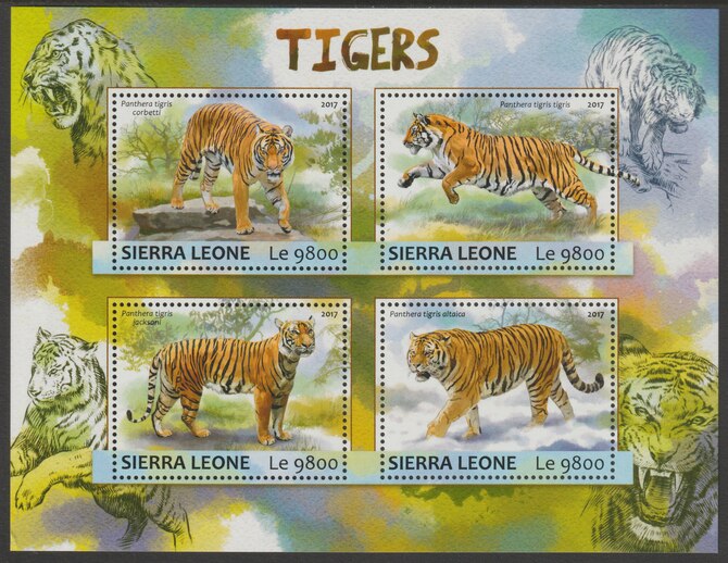 Sierra Leone 2017 Tigers perf sheetlet containing 4 values unmounted mint, stamps on cats, stamps on tigers