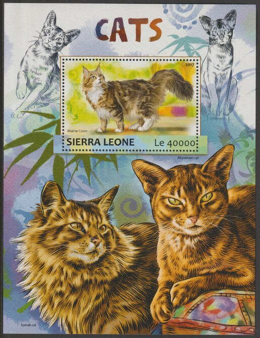 Sierra Leone 2017 Domestic Cats perf deluxe sheet containing one value unmounted mint, stamps on cats, stamps on 