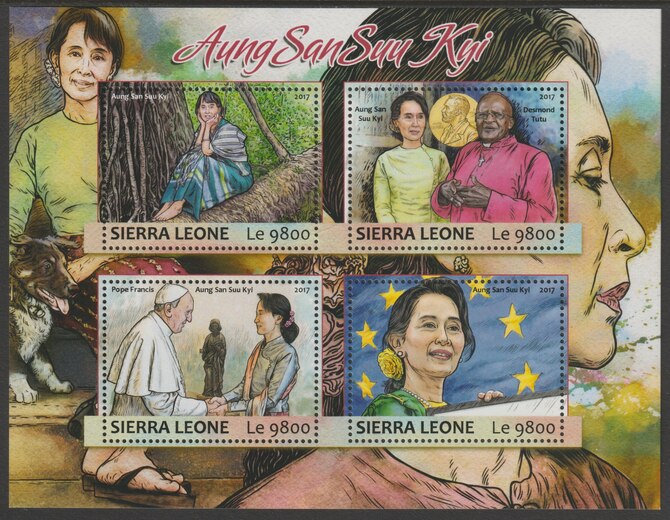 Sierra Leone 2017 Aung San Suu Kyi perf sheetlet containing 4 values unmounted mint, stamps on women, stamps on nobel