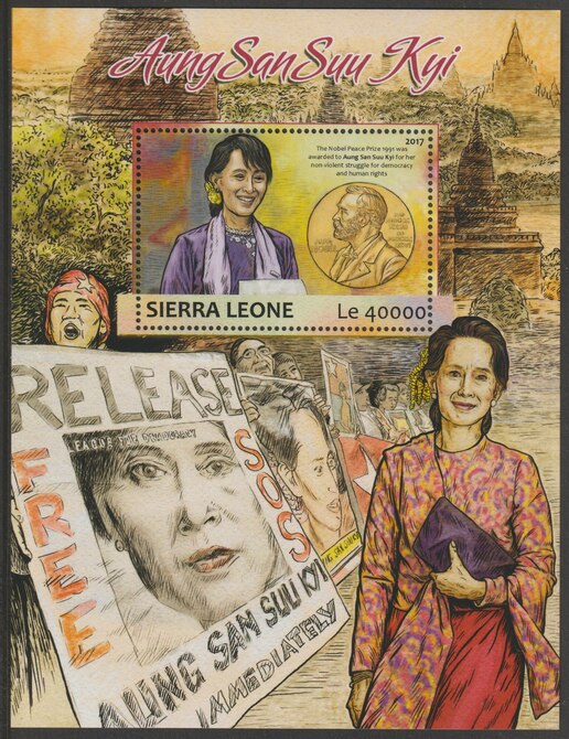 Sierra Leone 2017 Aung San Suu Kyi perf deluxe sheet containing one value unmounted mint, stamps on women, stamps on nobel