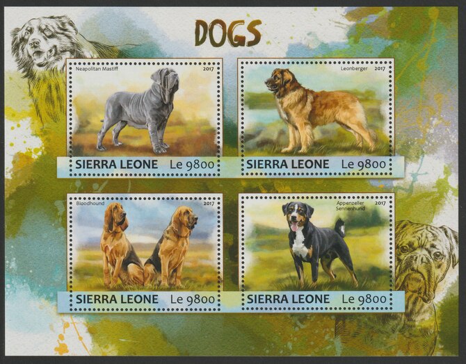 Sierra Leone 2017 Dogs perf sheetlet containing 4 values unmounted mint, stamps on dogs