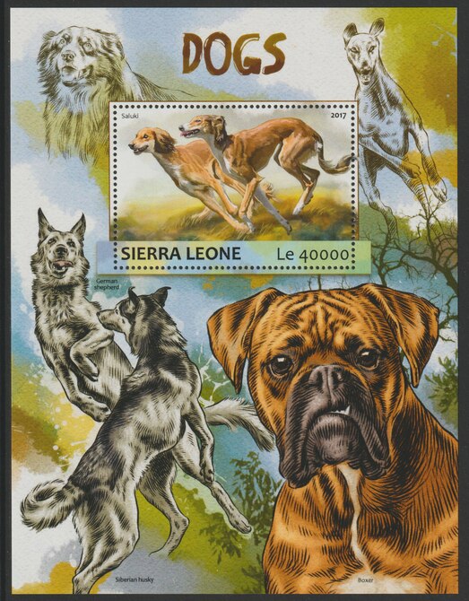 Sierra Leone 2017 Dogs perf deluxe sheet containing one value unmounted mint, stamps on dogs