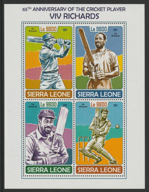 Sierra Leone 2017 Viv Richards (Cricket) 65th Birth Anniv perf sheetlet containing 4 values unmounted mint, stamps on sport, stamps on cricket