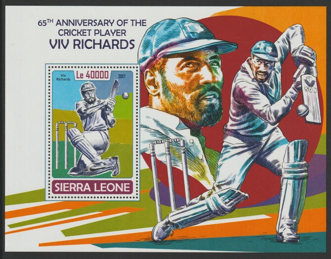 Sierra Leone 2017 Viv Richards (Cricket) 65th Birth Anniv perf deluxe sheet containing one value unmounted mint, stamps on sport, stamps on cricket