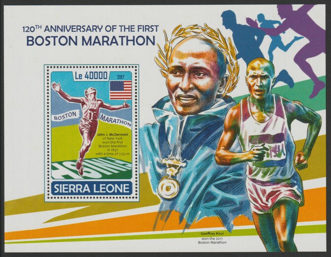 Sierra Leone 2017 Boston Marathon 120th Anniv perf deluxe sheet containing one value unmounted mint, stamps on , stamps on  stamps on sport, stamps on  stamps on marathon