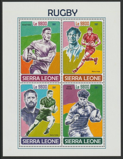 Sierra Leone 2017 Rugby perf sheetlet containing 4 values unmounted mint, stamps on , stamps on  stamps on sport, stamps on  stamps on rugby