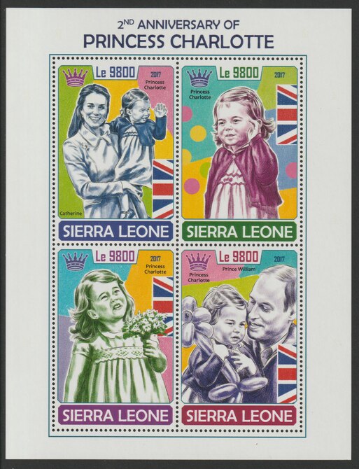 Sierra Leone 2017 Princess Charlotte 2nd Birth Anniv perf sheetlet containing 4 values unmounted mint, stamps on royalty, stamps on charlotte