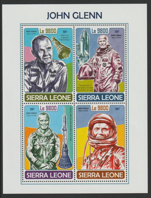 Sierra Leone 2017 John Glenn (Astronaut) perf sheetlet containing 4 values unmounted mint, stamps on space, stamps on glenn