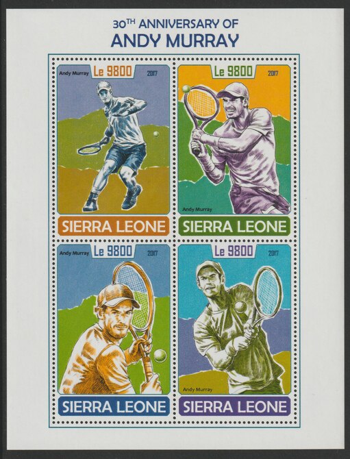 Sierra Leone 2017 Andy Murray (tennis) 30th Birth Anniv perf sheetlet containing 4 values unmounted mint, stamps on sport, stamps on tennis, stamps on murray