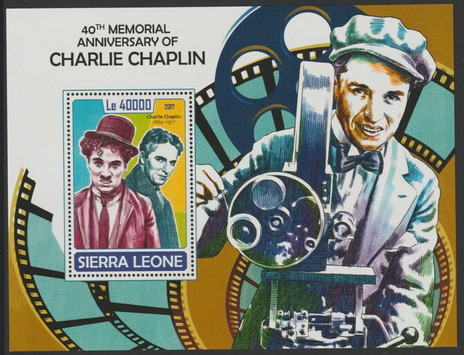 Sierra Leone 2017 Charlie Chaplin 40th Death Anniv perf deluxe sheet containing one value unmounted mint, stamps on chaplin, stamps on actor, stamps on films, stamps on movies, stamps on comedy