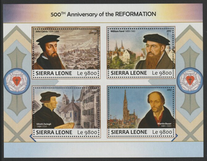 Sierra Leone 2017 Reformation 500th Anniv perf sheetlet containing 4 values unmounted mint, stamps on religion, stamps on reformation