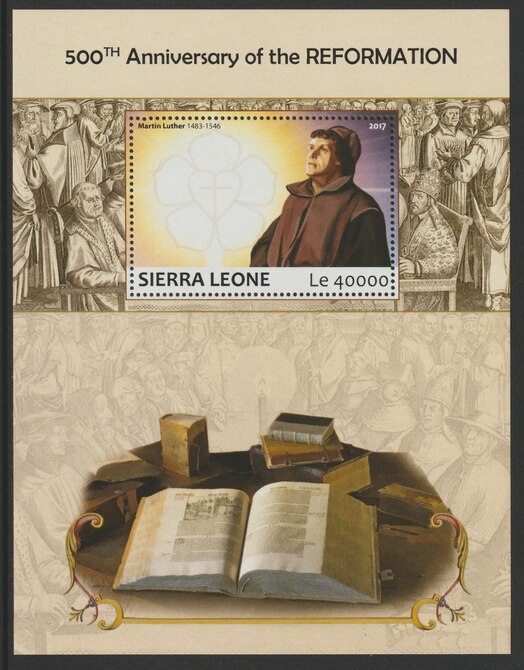 Sierra Leone 2017 Reformation 500th Anniv perf deluxe sheet containing one value unmounted mint, stamps on religion, stamps on reformation