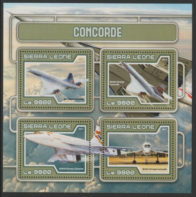 Sierra Leone 2017 Concorde perf sheetlet containing 4 values unmounted mint, stamps on concorde, stamps on aviation