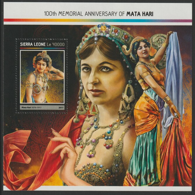 Sierra Leone 2017 Mata Hari 100th Death Anniv perf deluxe sheet containing one value unmounted mint, stamps on mata hari, stamps on dancing