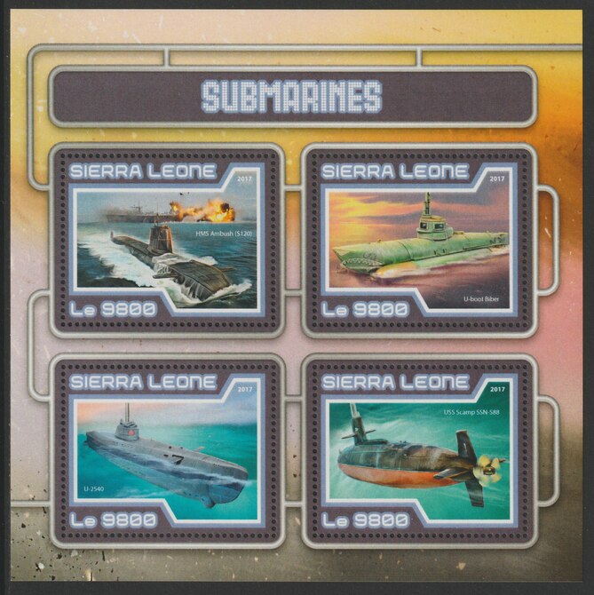 Sierra Leone 2017 Submarines perf sheetlet containing 4 values unmounted mint, stamps on ships, stamps on submarines