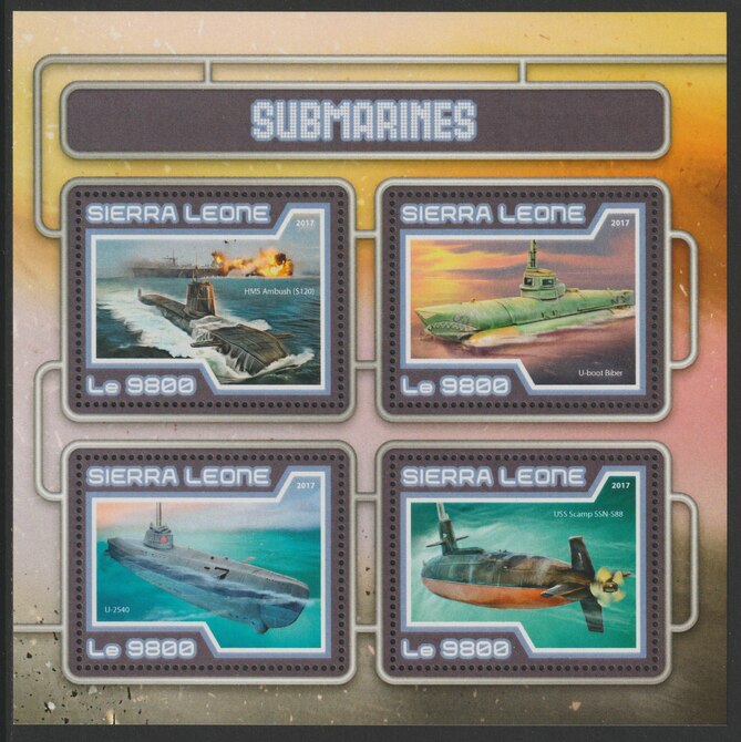 Sierra Leone 2017 Submarines perf deluxe sheet containing one value unmounted mint, stamps on ships, stamps on submarines