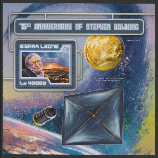 Sierra Leone 2017 Stephen Hawking 75th Birth Anniv perf deluxe sheet containing one value unmounted mint, stamps on science, stamps on hawking, stamps on space