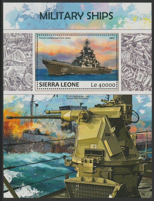 Sierra Leone 2017 Military Ships perf deluxe sheet containing one value unmounted mint, stamps on , stamps on  stamps on ships, stamps on  stamps on aircraft carriers