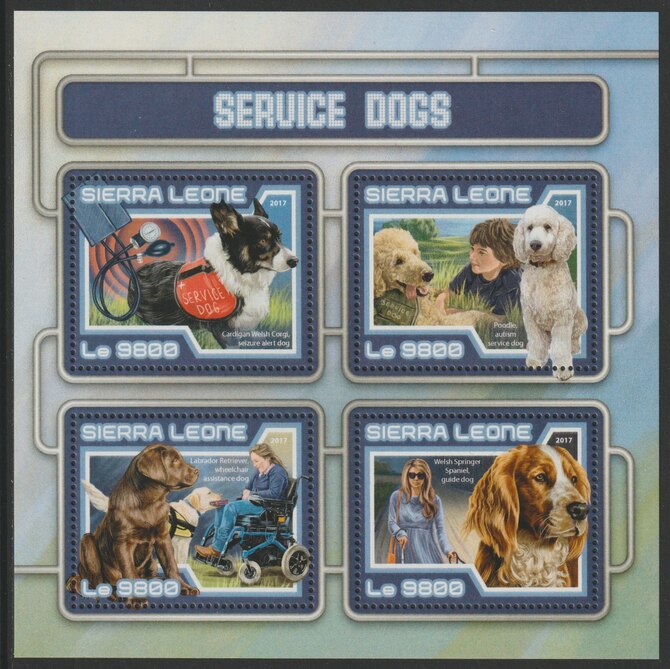 Sierra Leone 2017 Service Dogs perf sheetlet containing 4 values unmounted mint, stamps on dogs, stamps on disabled
