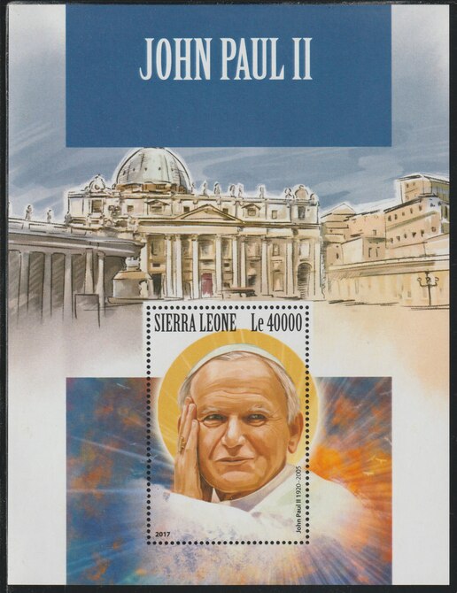 Sierra Leone 2017 Pope John Paul II perf deluxe sheet containing one value unmounted mint, stamps on religion, stamps on popes