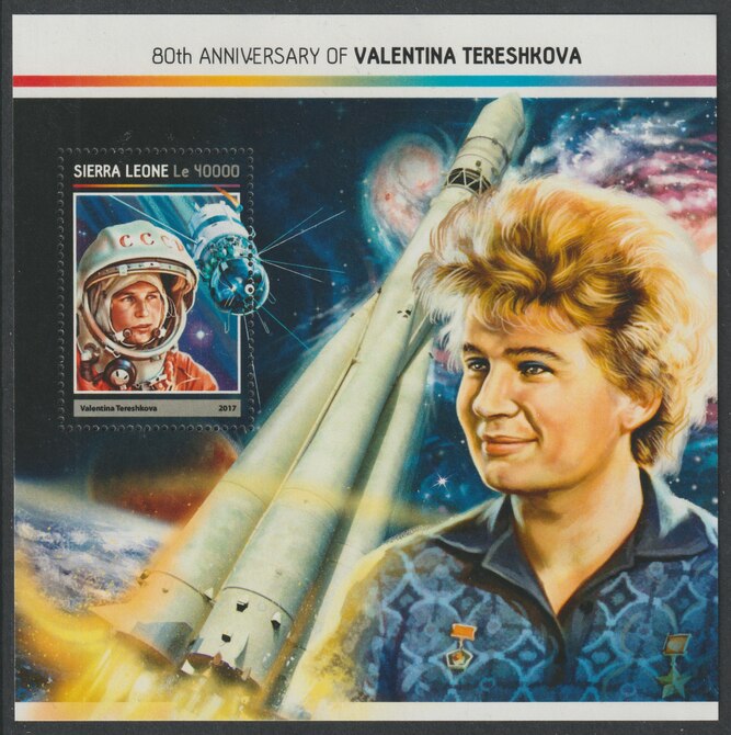 Sierra Leone 2017 Valentina Tereshkova 80th Birth Anniv perf deluxe sheet containing one value unmounted mint, stamps on women, stamps on space