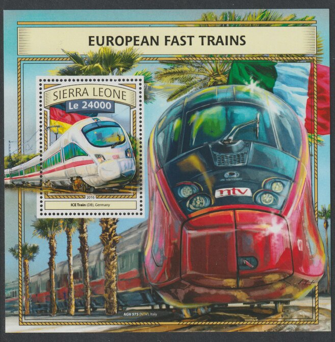 Sierra Leone 2016 European High Speed Trains #1 perf deluxe sheet containing one value unmounted mint, stamps on railways