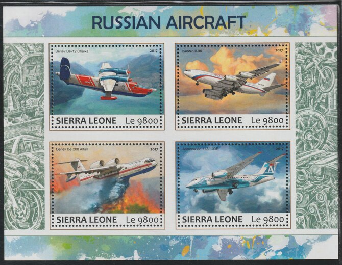Sierra Leone 2017 Russian Aircraft perf sheetlet containing 4 values unmounted mint, stamps on aviation, stamps on flying boats