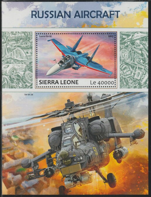 Sierra Leone 2017 Russian Aircraft perf deluxe sheet containing one value unmounted mint, stamps on aviation, stamps on helicopters