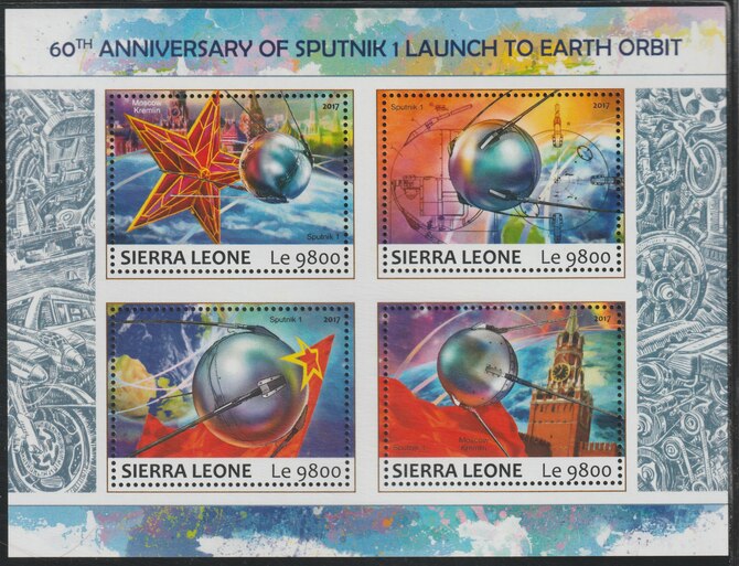 Sierra Leone 2017 Sputnik 60th Anniv perf sheetlet containing 4 values unmounted mint, stamps on satellites, stamps on space, stamps on sputnik