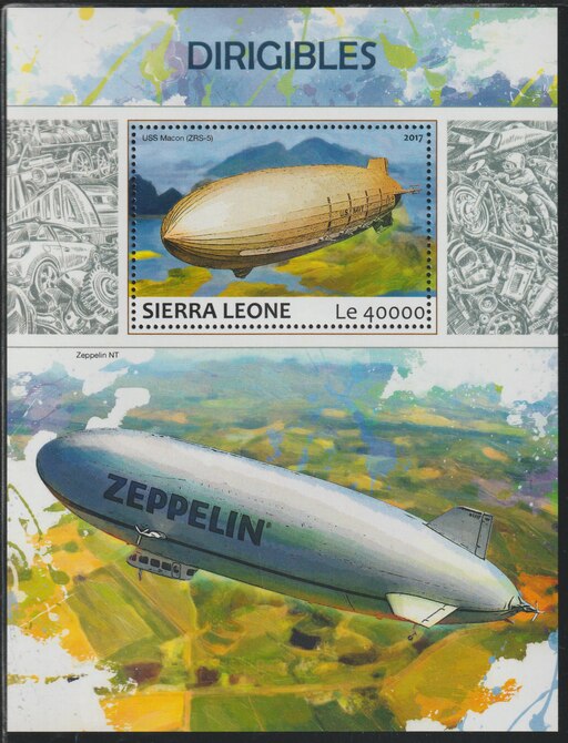 Sierra Leone 2017 Derigibles perf deluxe sheet containing one value unmounted mint, stamps on aviation, stamps on airships, stamps on zeppelins