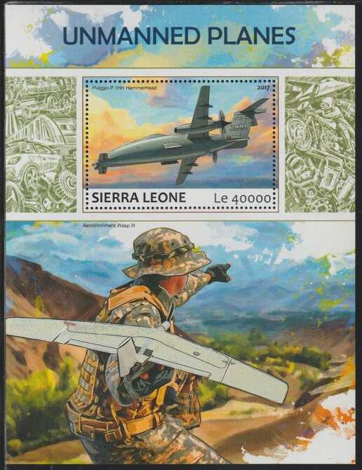 Sierra Leone 2017 Unmanned Planes perf deluxe sheet containing one value unmounted mint, stamps on aviation, stamps on , stamps on 