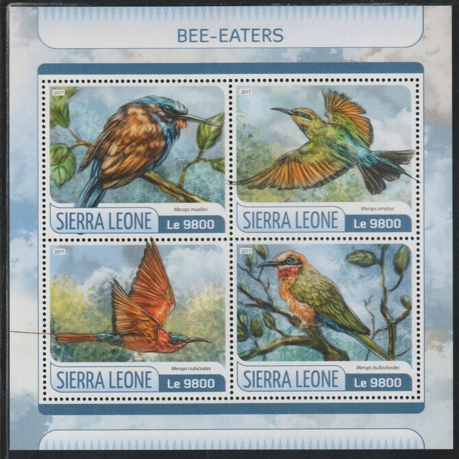 Sierra Leone 2017 Bee Eaters perf sheetlet containing 4 values unmounted mint, stamps on birds, stamps on bee eaters