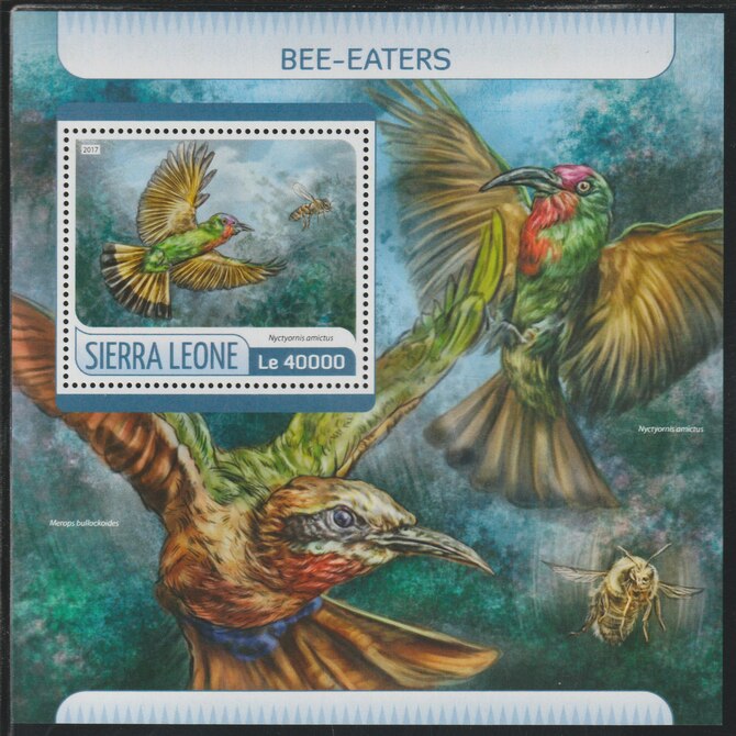 Sierra Leone 2017 Bee Eaters perf deluxe sheet containing one value unmounted mint, stamps on birds, stamps on bee eaters