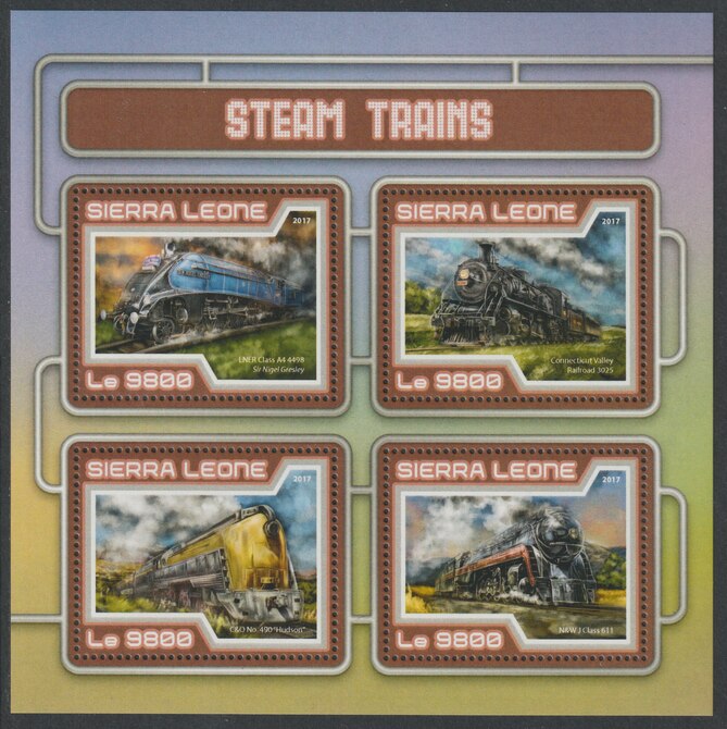 Sierra Leone 2017 Steam Trains perf sheetlet containing 4 values unmounted mint, stamps on railways