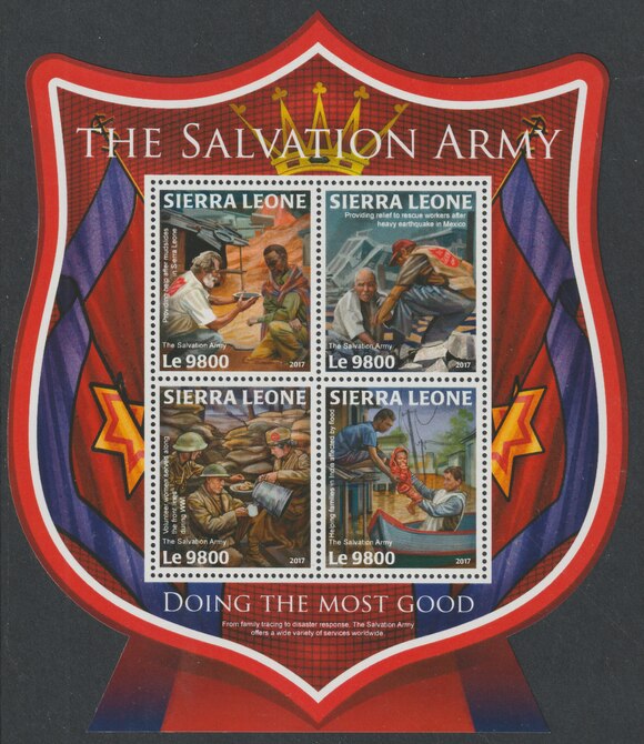 Sierra Leone 2017 Salvation Army Shaped perf sheetlet containing 4 values unmounted mint, stamps on salvation army, stamps on shaped