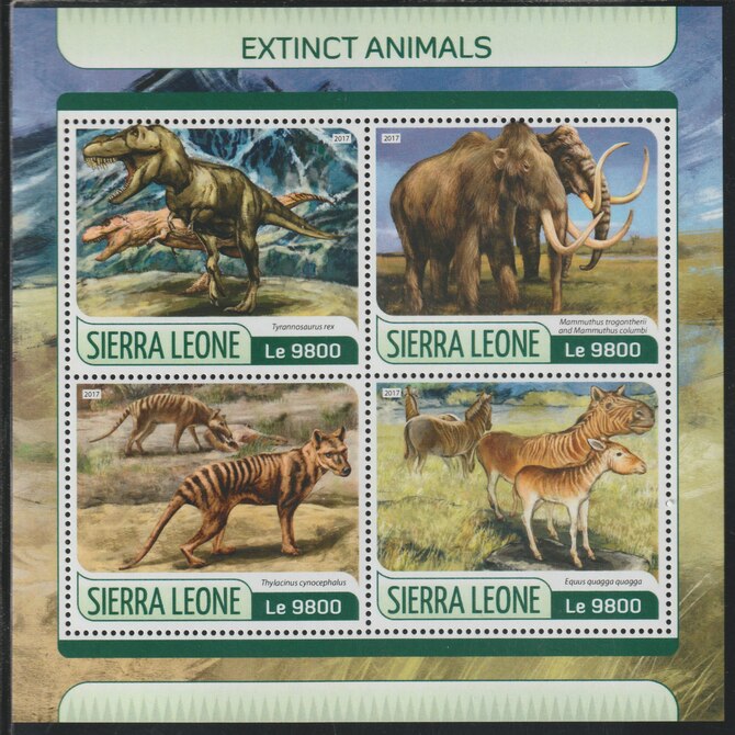 Sierra Leone 2017 Extinct Animals perf sheetlet containing 4 values unmounted mint, stamps on dinosaurs