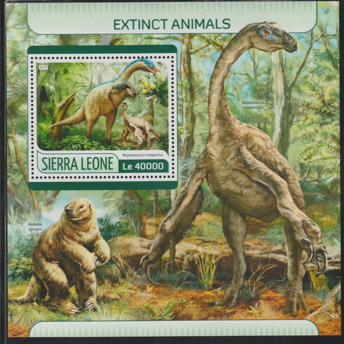 Sierra Leone 2017 Extinct Animals perf deluxe sheet containing one value unmounted mint, stamps on dinosaurs