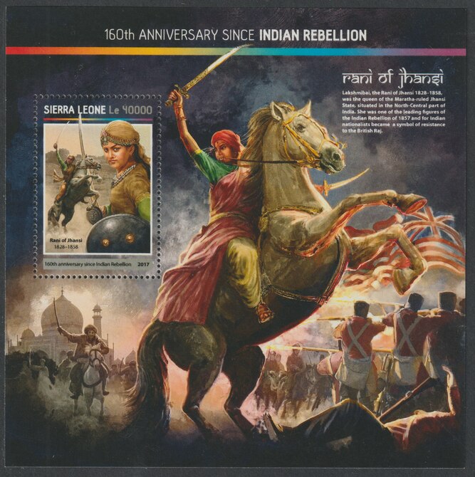 Sierra Leone 2017 Indian Rebellion 150th Anniv perf deluxe sheet containing one value unmounted mint, stamps on militaria, stamps on rebellion, stamps on horses