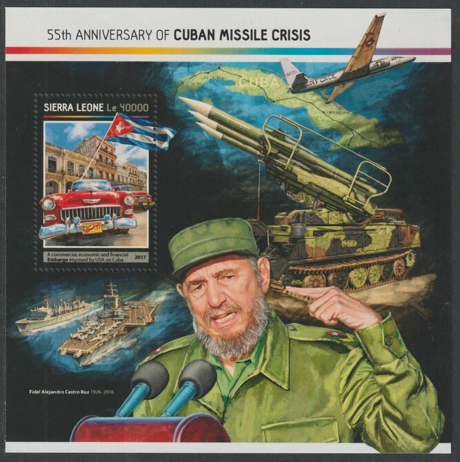 Sierra Leone 2017 Cuban Missile Crisis 55th Anniv perf deluxe sheet containing one value unmounted mint, stamps on militaria, stamps on aviation, stamps on ships, stamps on aircraft carriers