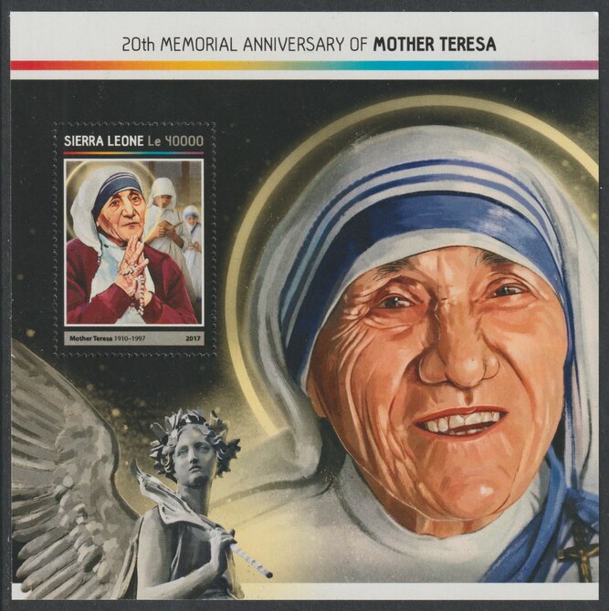 Sierra Leone 2017 Mother Teresa 20th Death Anniv perf deluxe sheet containing one value unmounted mint, stamps on teresa, stamps on peace, stamps on 