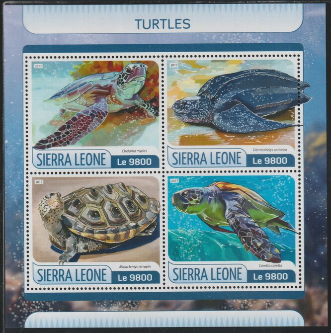 Sierra Leone 2017 Turtles #1 perf sheetlet containing 4 values unmounted mint, stamps on turtles, stamps on marine life