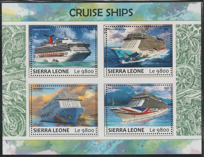 Sierra Leone 2017 Cruise Ships perf sheetlet containing 4 values unmounted mint, stamps on ships