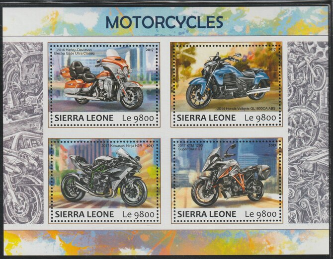 Sierra Leone 2017 Motorcycles perf sheetlet containing 4 values unmounted mint, stamps on motorcycles, stamps on motorbikes